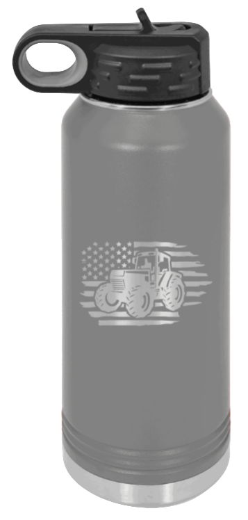 Tractor Flag  3 - 32oz Water Bottle Laser Engraved- Dark Grey