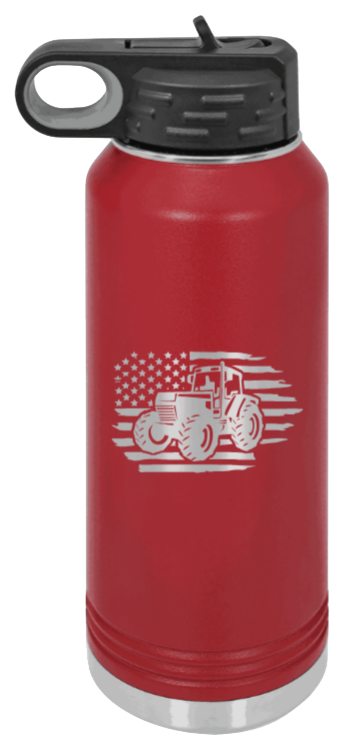 Tractor Flag  3 - 32oz Water Bottle Laser Engraved- Maroon
