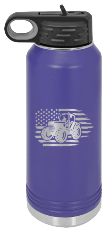 Tractor Flag  3 - 32oz Water Bottle Laser Engraved- Purple