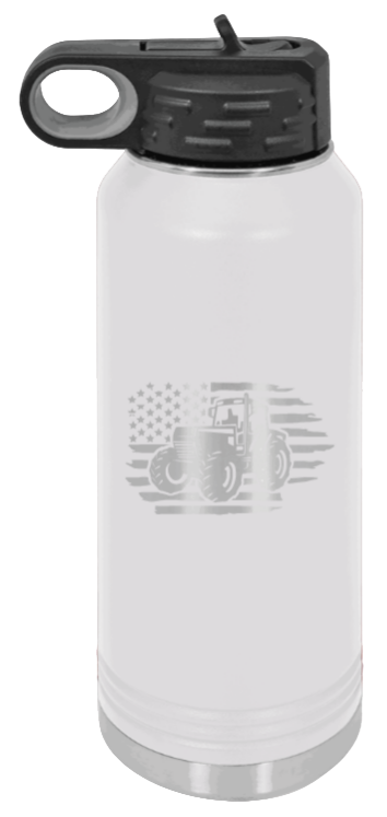 Tractor Flag  3 - 32oz Water Bottle Laser Engraved- White