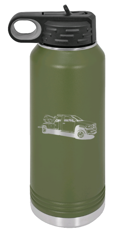 Tow Truck - 32oz Water Bottle Laser Engraved- Olive
