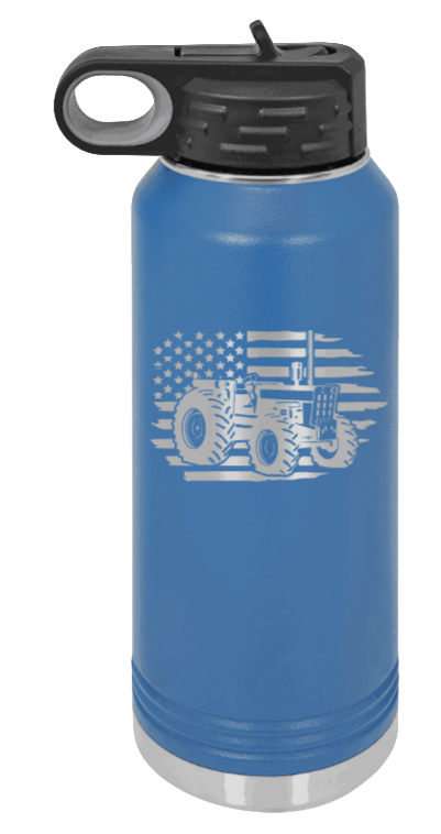 Tractor Flag - 32oz Water Bottle Laser Engraved- Royal Blue