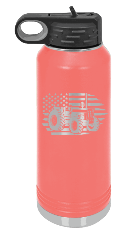 Tractor Flag - 32oz Water Bottle Laser Engraved- Coral