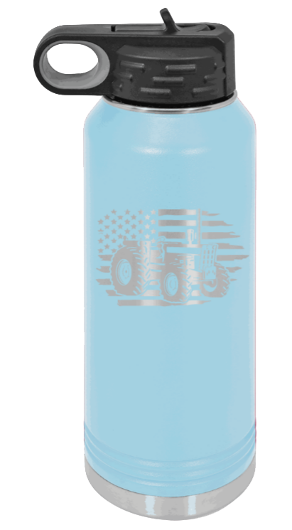 Tractor Flag - 32oz Water Bottle Laser Engraved- Light Blue