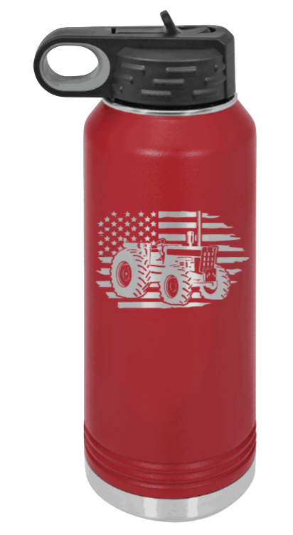 Tractor Flag - 32oz Water Bottle Laser Engraved- Maroon