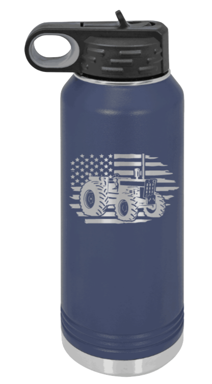 Tractor Flag - 32oz Water Bottle Laser Engraved- Navy