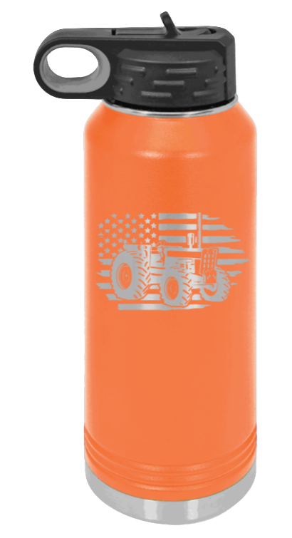 Tractor Flag - 32oz Water Bottle Laser Engraved- Orange