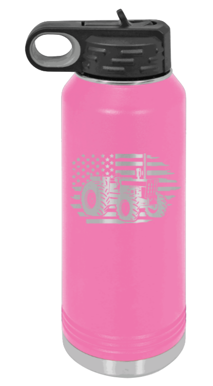 Tractor Flag - 32oz Water Bottle Laser Engraved- Pink