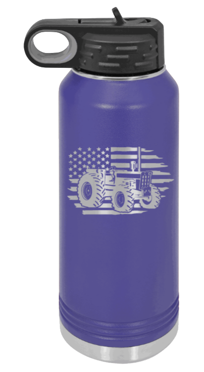 Tractor Flag - 32oz Water Bottle Laser Engraved- Purple
