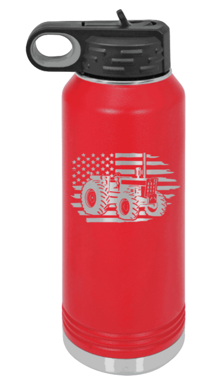 Tractor Flag - 32oz Water Bottle Laser Engraved- Red