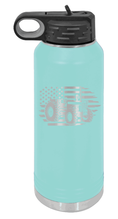 Tractor Flag - 32oz Water Bottle Laser Engraved- Teal