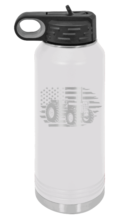 Tractor Flag - 32oz Water Bottle Laser Engraved- White
