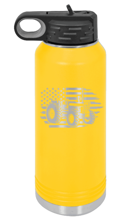 Tractor Flag - 32oz Water Bottle Laser Engraved- Yellow