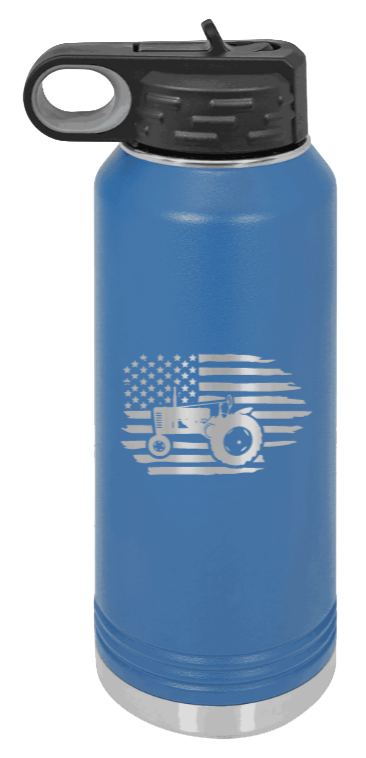 Tractor Flag 2 - 32oz Water Bottle Laser Engraved- Royal Blue