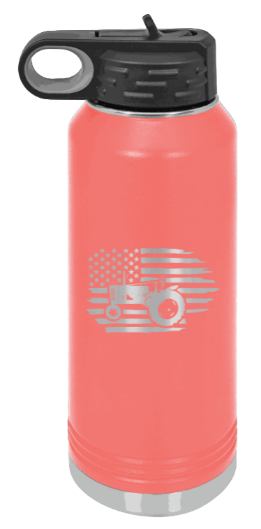 Tractor Flag 2 - 32oz Water Bottle Laser Engraved- Coral