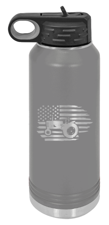 Tractor Flag 2 - 32oz Water Bottle Laser Engraved- Dark Grey