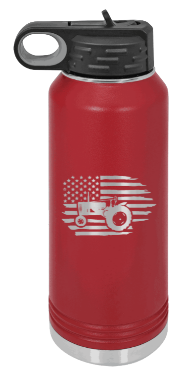 Tractor Flag 2 - 32oz Water Bottle Laser Engraved- Maroon