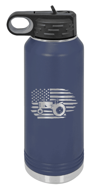 Tractor Flag 2 - 32oz Water Bottle Laser Engraved- Navy