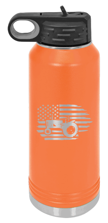 Tractor Flag 2 - 32oz Water Bottle Laser Engraved- Orange