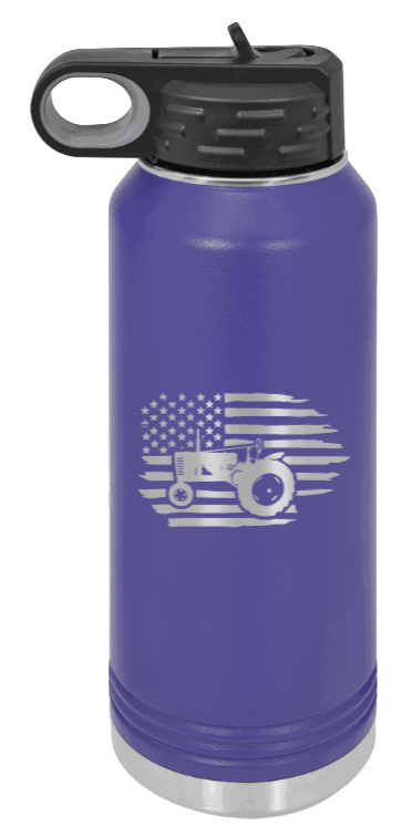 Tractor Flag 2 - 32oz Water Bottle Laser Engraved- Purple