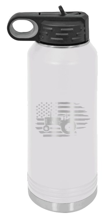 Tractor Flag 2 - 32oz Water Bottle Laser Engraved- White