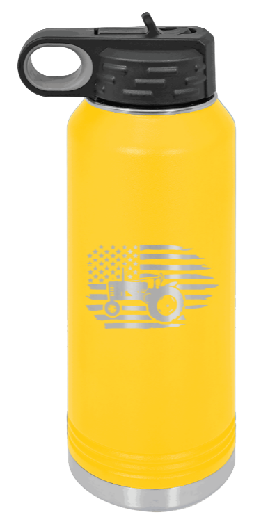 Tractor Flag 2 - 32oz Water Bottle Laser Engraved- Yellow