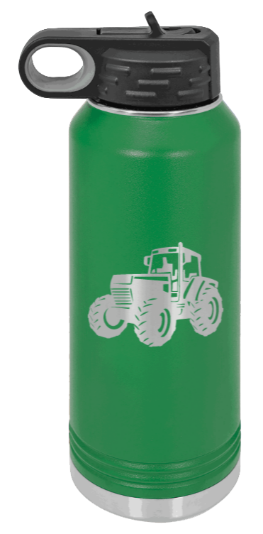 Tractor - 32oz Water Bottle Laser Engraved- Green