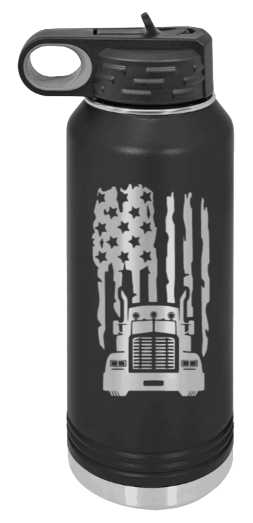 Truck Flag - 32oz Water Bottle Laser Engraved- Black