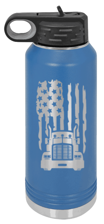 Truck Flag - 32oz Water Bottle Laser Engraved- Royal Blue