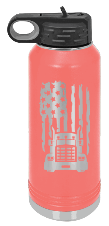 Truck Flag - 32oz Water Bottle Laser Engraved- Coral