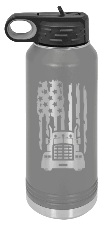 Truck Flag - 32oz Water Bottle Laser Engraved- Dark Grey