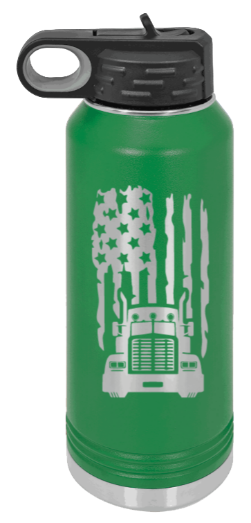 Truck Flag - 32oz Water Bottle Laser Engraved- Green