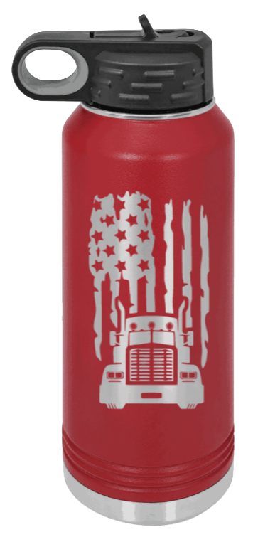 Truck Flag - 32oz Water Bottle Laser Engraved- Maroon