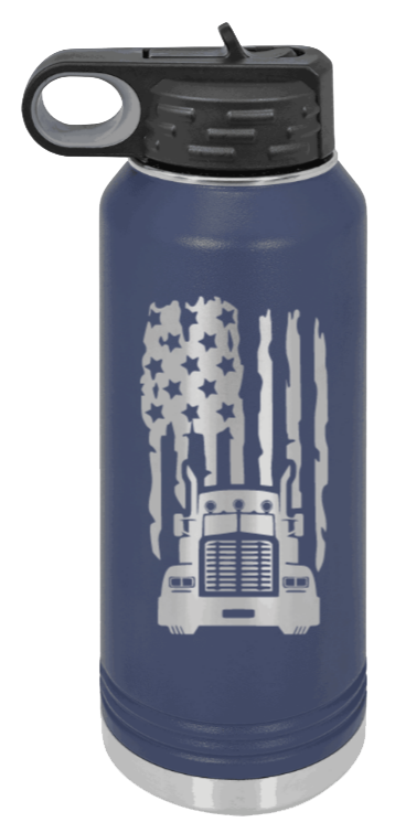 Truck Flag - 32oz Water Bottle Laser Engraved- Navy