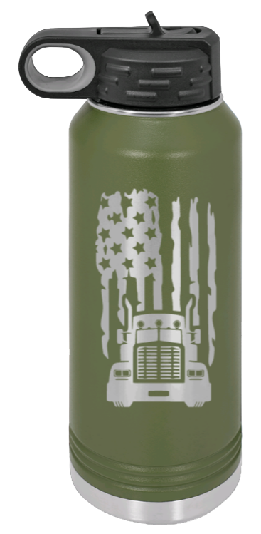 Truck Flag - 32oz Water Bottle Laser Engraved- Olive