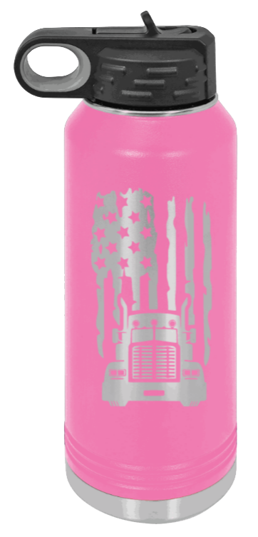 Truck Flag - 32oz Water Bottle Laser Engraved- Pink