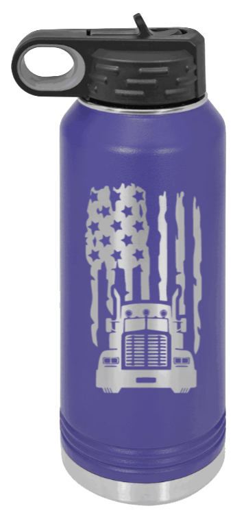 Truck Flag - 32oz Water Bottle Laser Engraved- Purple