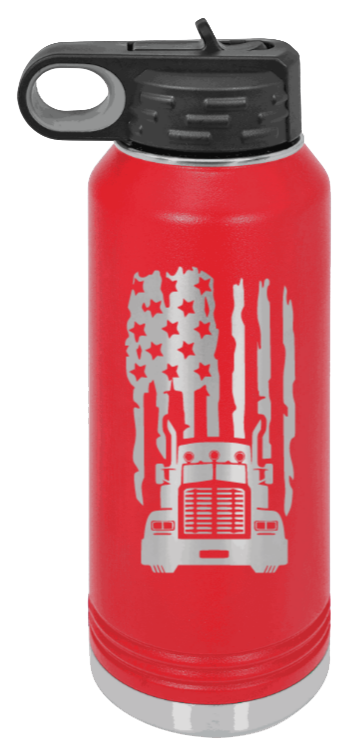 Truck Flag - 32oz Water Bottle Laser Engraved- Red