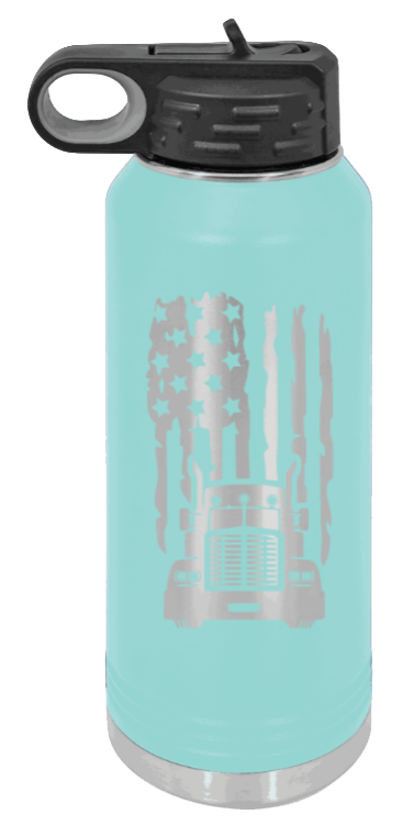 Truck Flag - 32oz Water Bottle Laser Engraved- Teal