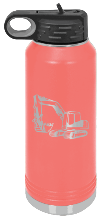 Excavator - 32oz Water Bottle Laser Engraved- Coral
