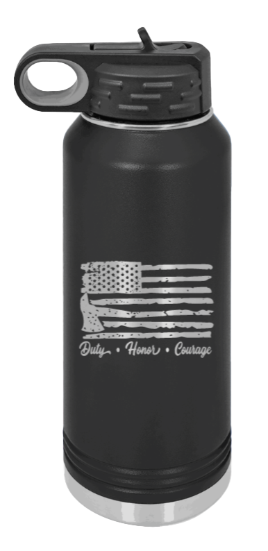 Firefighter Flag - 32oz Water Bottle Laser Engraved- Black
