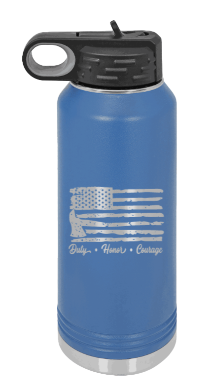 Firefighter Flag - 32oz Water Bottle Laser Engraved- Royal Blue