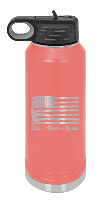 Firefighter Flag - 32oz Water Bottle Laser Engraved- Coral