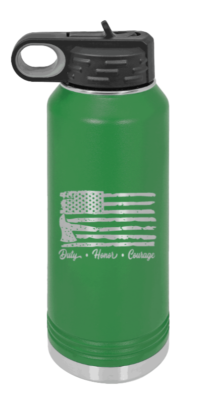 Firefighter Flag - 32oz Water Bottle Laser Engraved- Green