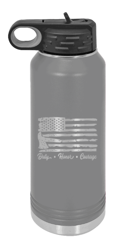Firefighter Flag - 32oz Water Bottle Laser Engraved- Dark Grey