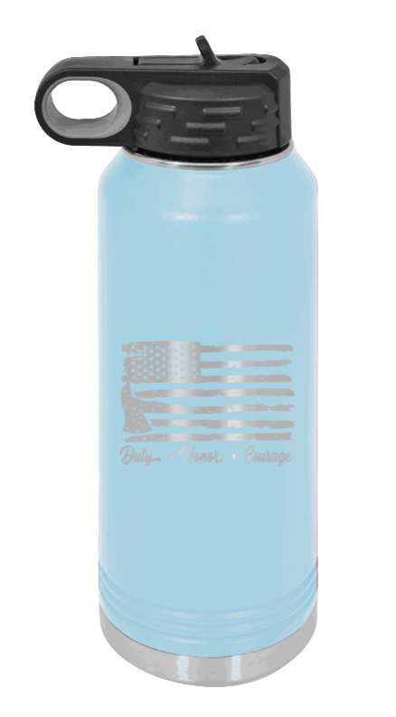 Firefighter Flag - 32oz Water Bottle Laser Engraved- Light Blue
