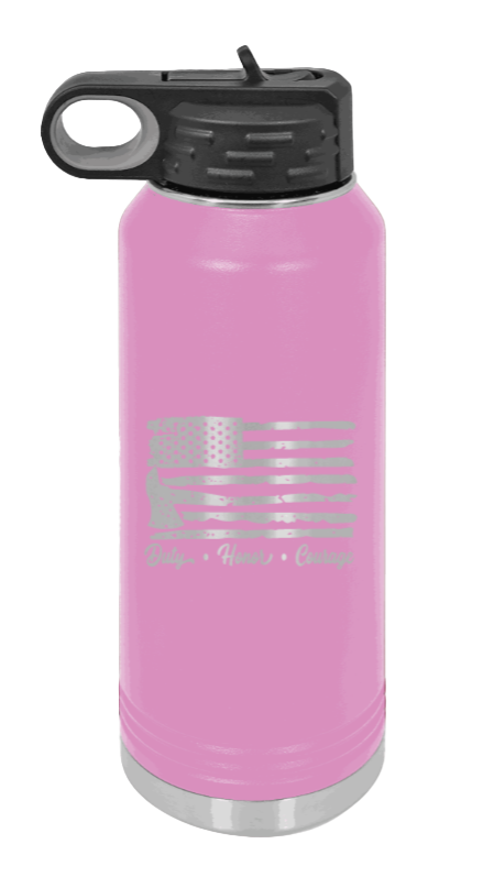Firefighter Flag - 32oz Water Bottle Laser Engraved- Light Purple