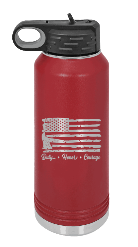 Firefighter Flag - 32oz Water Bottle Laser Engraved- Maroon