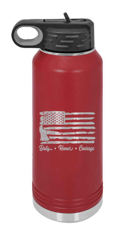 Firefighter Flag - 32oz Water Bottle Laser Engraved- Maroon