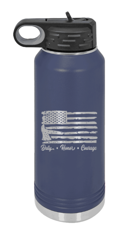 Firefighter Flag - 32oz Water Bottle Laser Engraved- Navy